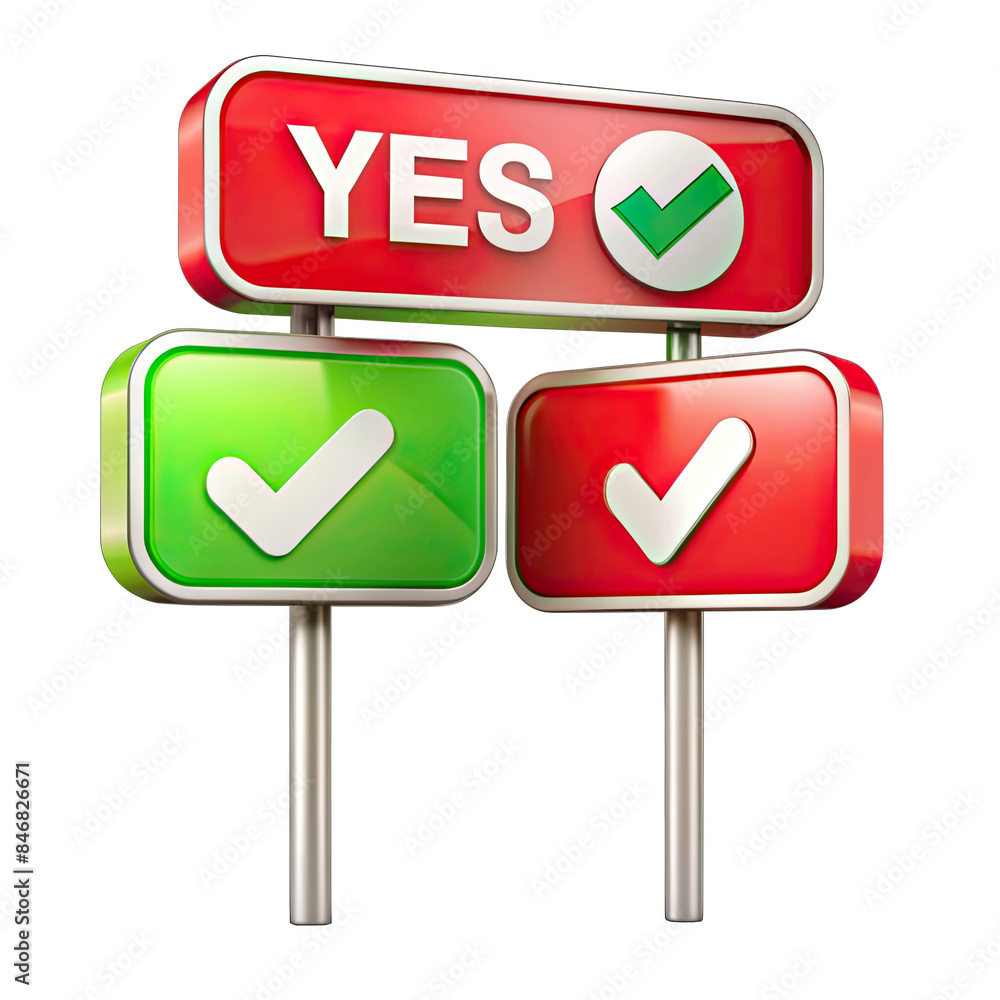 Poster a red and green sign with a white checkmark on each side, with the word yes and a green checkmark on