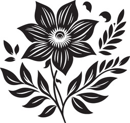 Black Flower Silhouette Vector Illustration Editable on Transparent Background