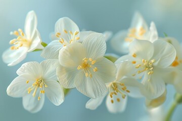 Fototapeta premium A close-up shot of four white flowers with yellow centers.
