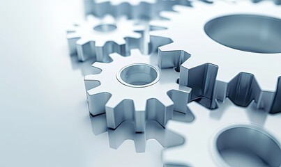 Close-up of interlocking metal gears and cogs in a mechanical system, representing teamwork, precision, and engineering excellence.