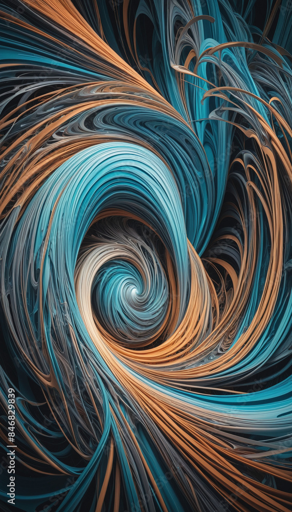 Poster colourful, gradient three-dimensional illustration art with iridescent swirls and vibrant colours, i