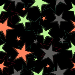 Vector pattern: stars of random colors and sizes. stars seamless pattern full color on black background vector eps10 editable.