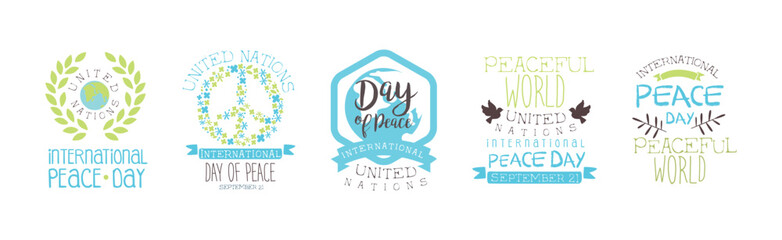 International Day of Peace Label with Phrase Vector Set