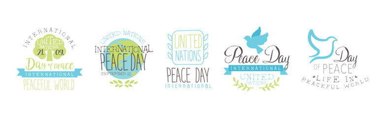 International Day of Peace Label with Phrase Vector Set