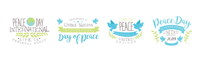 International Day of Peace Label with Phrase Vector Set