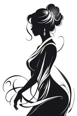 a black and white silhouette of a woman's face with long hair
