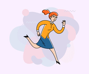 Businesswoman running flat vector illustration. Female office worker in hurry. Business, occupation, rush concept for banner, website design or landing page