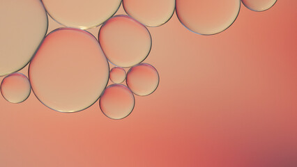 top view of macro abstract photography of oil droplet over pink background