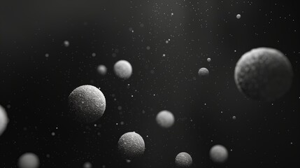 A dark background with scattered spheres of white sphere floating in the air.