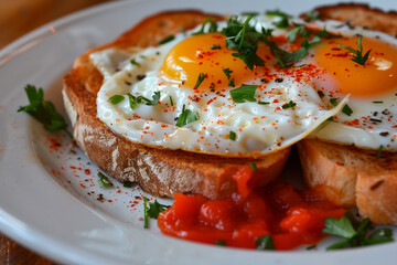Eggs with  toasts and hot peppers sauce