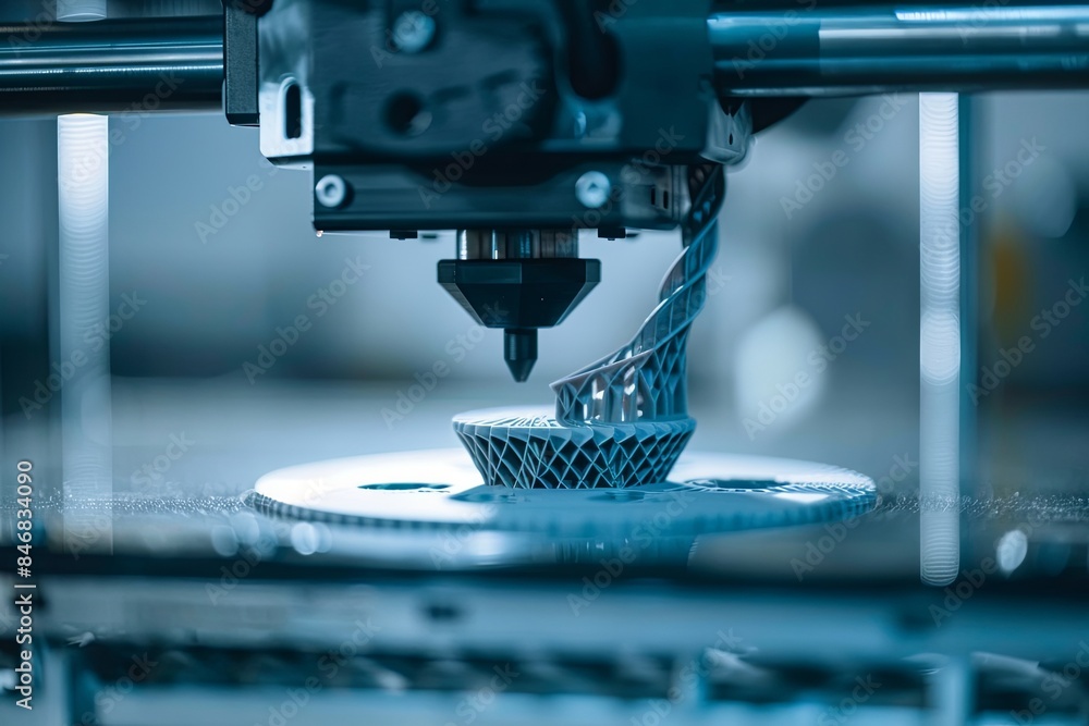 Poster a 3d printer creates a intricate, layered object using additive manufacturing. generative ai