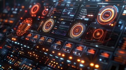 Obraz premium A digital interface with sliders and buttons for adjusting variables and making decisions, representing modern decision-making tools.