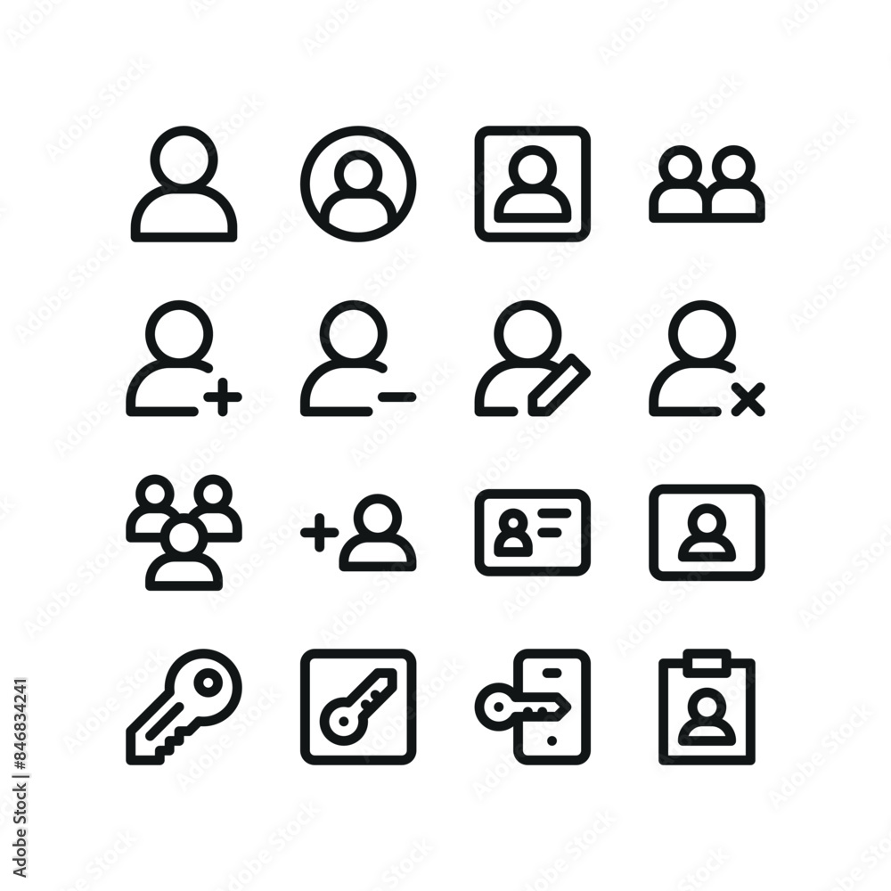 Poster user icons set. ui line icons with editable stroke