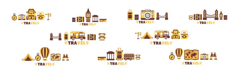 Time to Travel and Vacation Wanderlust Flat Object Vector Set