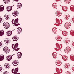 Tropical banner template with hand drawn granadilla frame. Passion fruit seamless pattern. Vector passion fruit background. Exotic fruits.