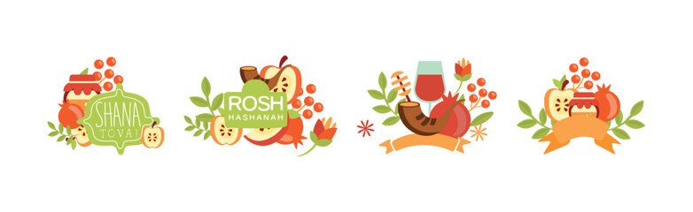 Rosh Hashanah Symbol and Object Composition Vector Set