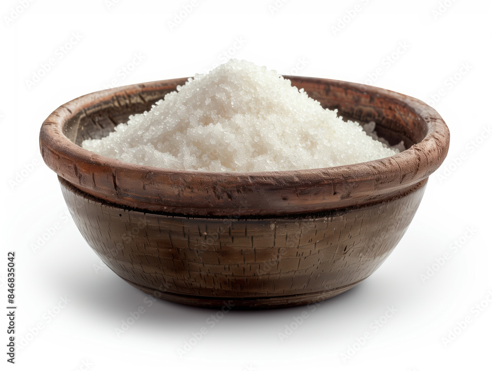 Poster bowl of sugar on a white background. created with generative ai technology.