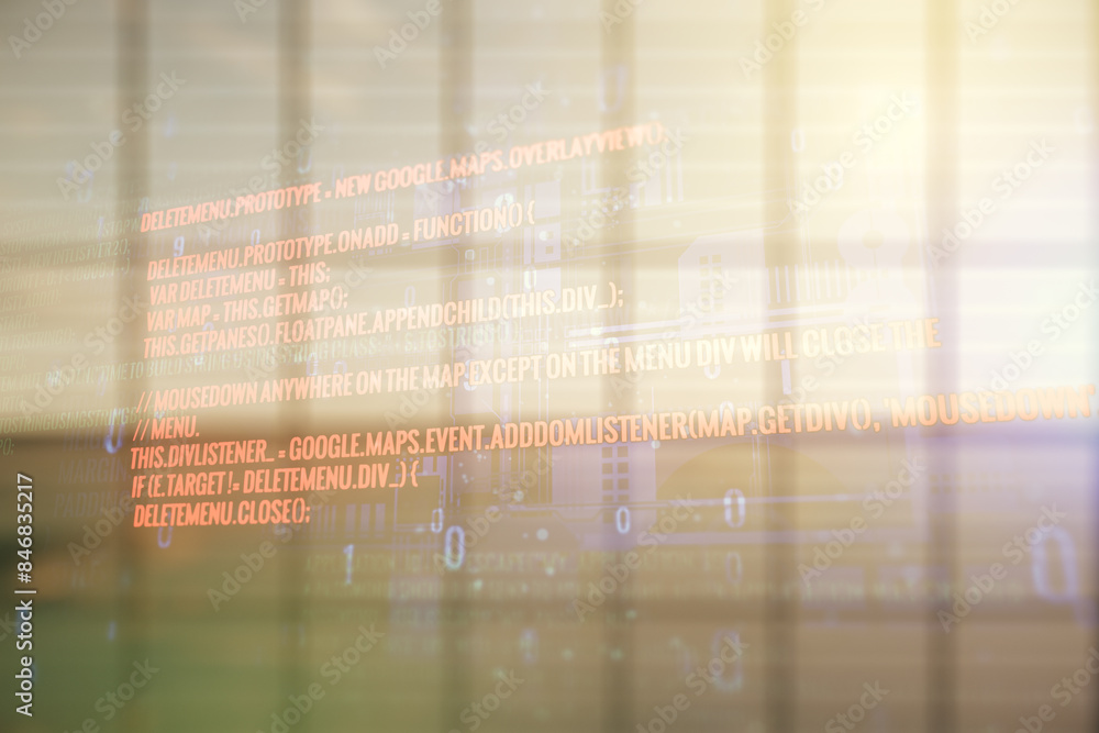 Aufkleber abstract virtual coding illustration on modern interior background, software development concept. mu