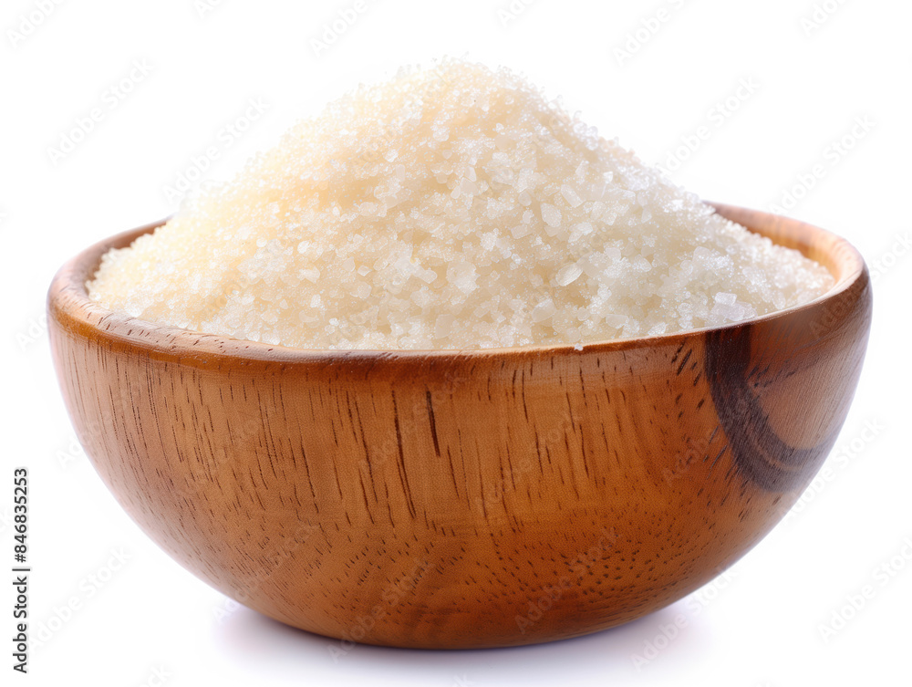 Poster bowl of sugar on a white background. created with generative ai technology.