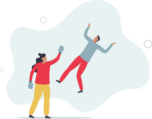 Success businesswoman winning business competition, woman leadership or challenge to overcome or defeat enemy concept.vector illustration.