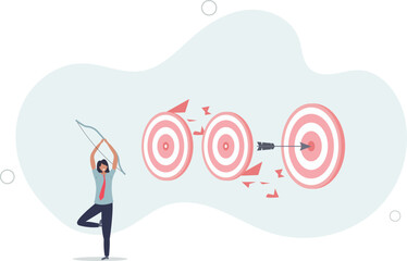 smart businessman archery hit multiple bullseye with single arrow..flat illustration.