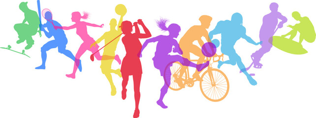 A sport active fitness sports healthy lifestyle silhouette people silhouettes set