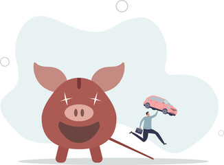 Saving money for new car, automobile expense and cost or car loan concept.flat illustration.