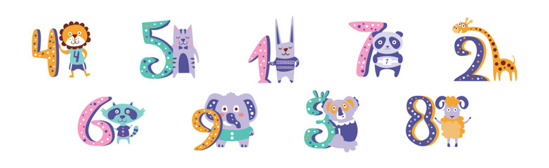 Cute Baby Animal and Educational Number Figure Vector Set © topvectors