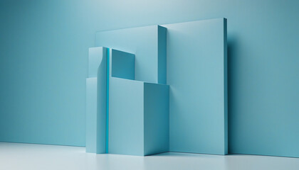 Monochrome minimalist cube design in blue earth tones, three-dimensional abstract background