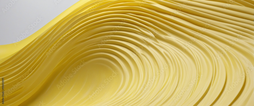 Poster abstract three-dimensional wave shape design in modern yellow colors, isolated on a clean and minima