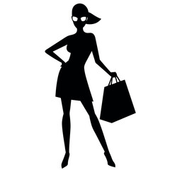 A shopping woman holding a bag standing pose victor silhouette 