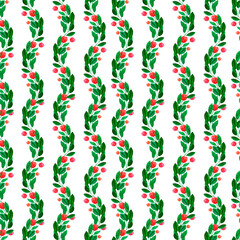 Watercolor seamless pattern with various decorative flowers and leaves