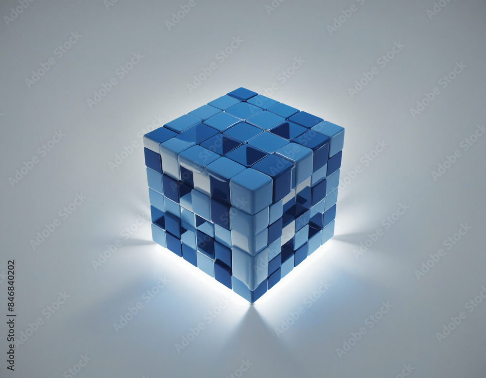 Aufkleber blue geometric cube in three-dimensional abstract design, isolated on transparent background
