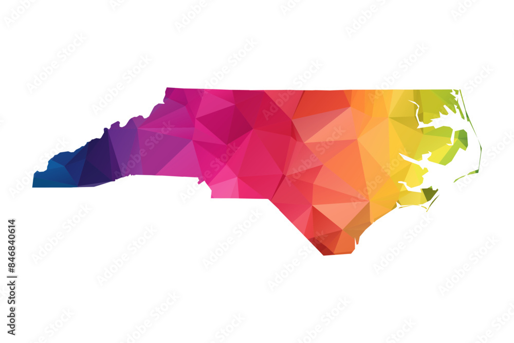 Wall mural abstract polygon map - vector illustration low poly color rainbow north carolina map of isolated. ve