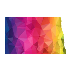 Abstract Polygon Map - Vector illustration Low Poly Color Rainbow North Dakota map of isolated. Vector eps10.