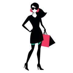 A shopping woman holding a bag standing pose victor silhouette 