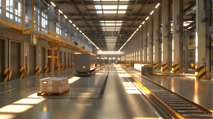 Fototapeta premium A state-of-the-art logistics center with automated systems transporting packages efficiently along conveyor belts.