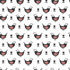 Monochrome seamless pattern with folk birds. Simple abstract background