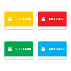 Conjunto de iconos de tarjetas de regalo sobre un fondo blanco aislado. Vista de frente. Concepto: Tarjetas de regalo de compras