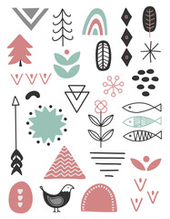 Scandi doodle elements. Set of abstract elements for simple scandinavian design.
