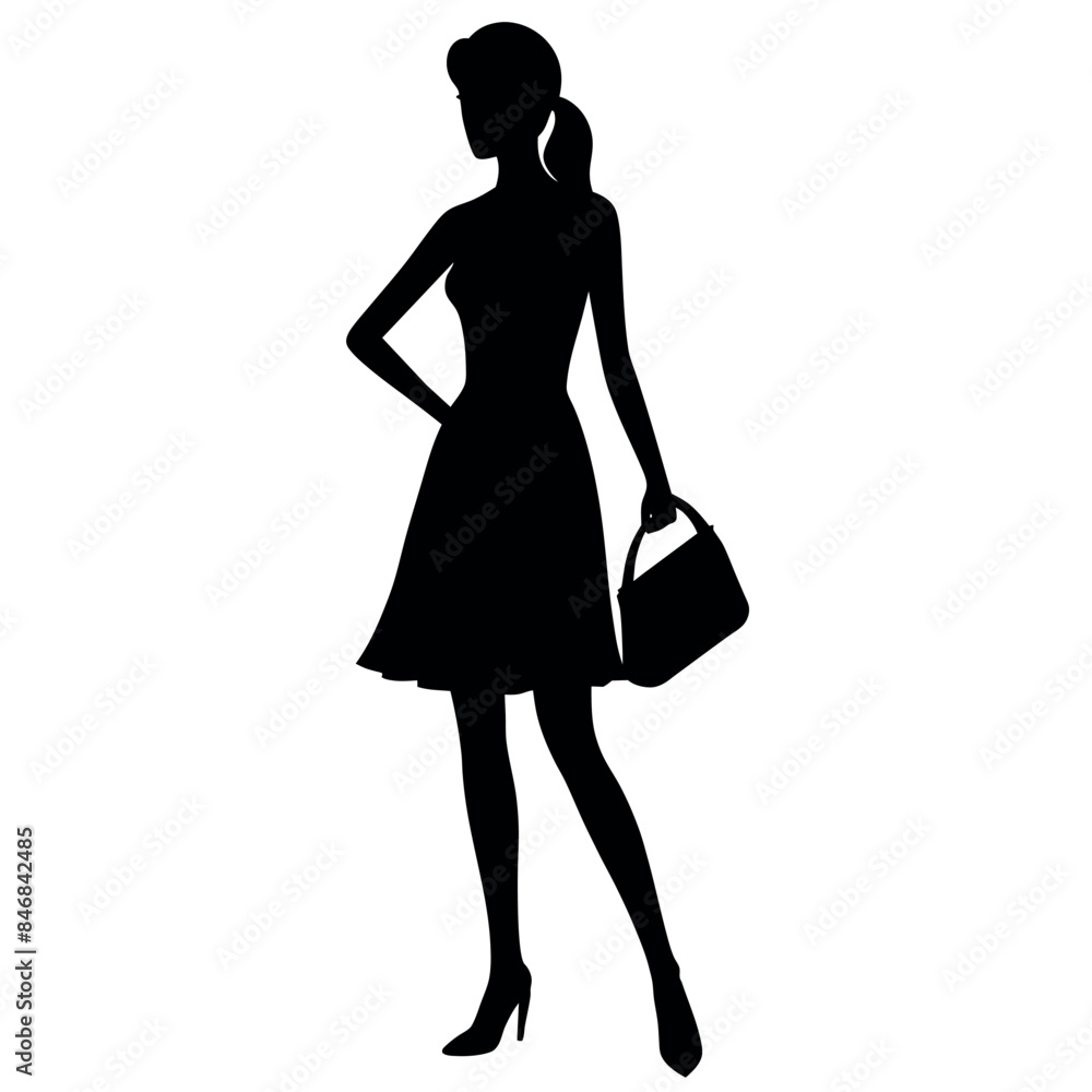 Poster a shopping woman holding a bag standing pose victor silhouette