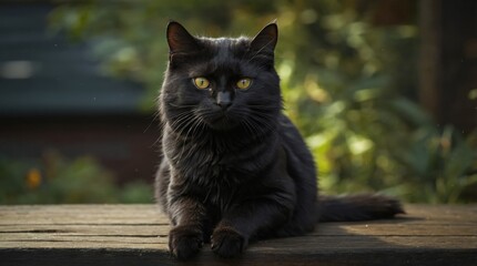 Elegant Black Cat Staring with Piercing Yellow Eyes