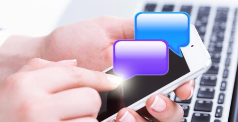 Technology, communication, messaging concepts, person hold phone