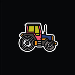 Original vector illustration. Contour icon of a tractor on wheels, for agricultural and industrial purposes.
