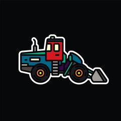 Original vector illustration. Contour icon of a bulldozer on wheels.