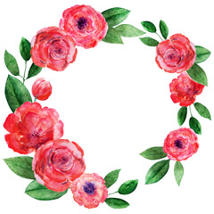 Watercolor frame with various decorative flowers and leaves