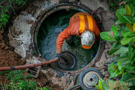 Residential septic tank pumping service for drain and sewage maintenance at home
