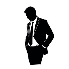 Business man standing pose  vector silhouette, isolated white background