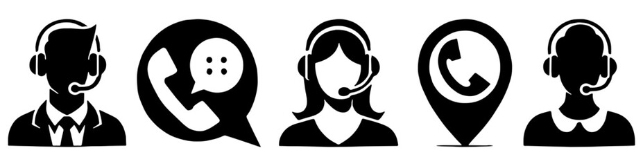 Contact Us Silhouette, Ideal for Communication and Customer Service Themes - Flat Vector Illustration