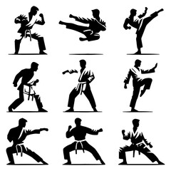 Karate Silhouette, Ideal for Martial Arts and Sports Themes - Flat Vector Illustration